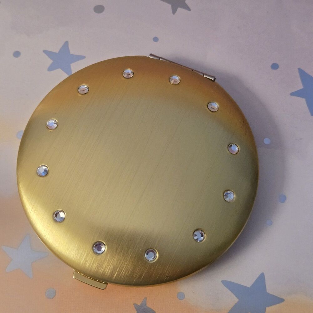 Vintage 2003 Avon Jeweled Double Mirror Compact Gold Tone Rhinestone Purse